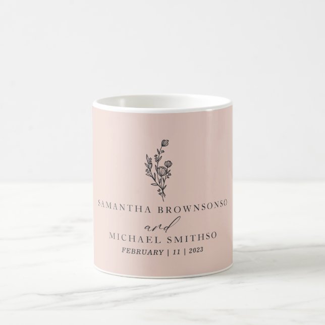 Pink Bouquet Floral Flower Script Wedding Coffee Mug (Center)