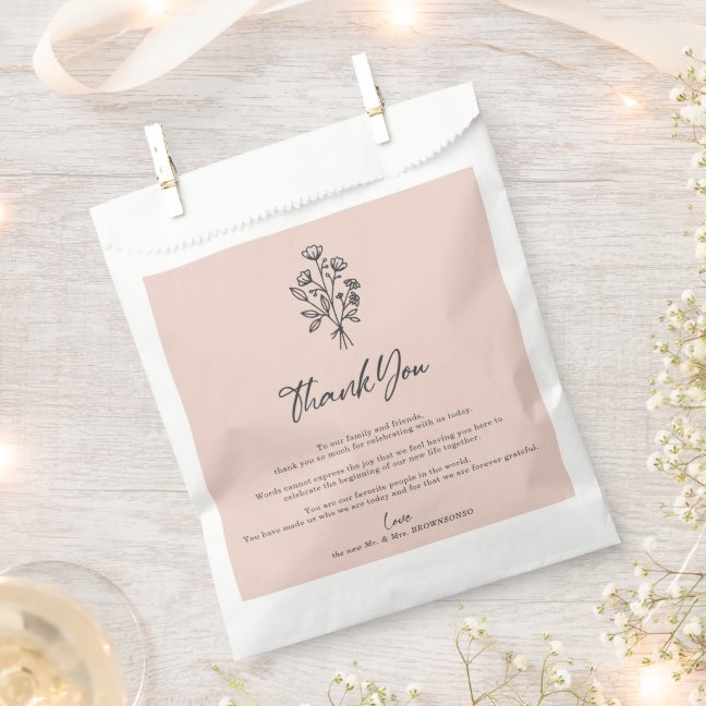 Pink Bouquet Flower Script Wedding Thank You Favor Bag