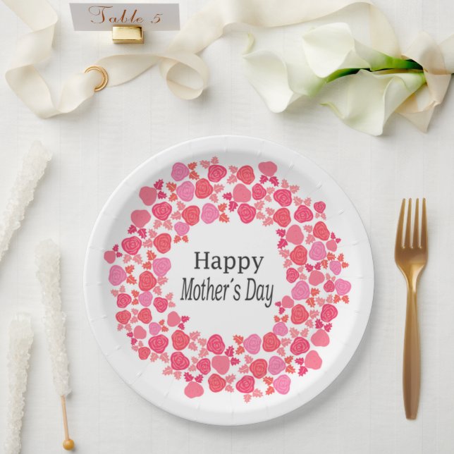 Pink Bouquet mother's day Paper Plates (Wedding)