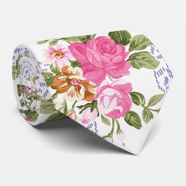 Pink Bouquet Neck Tie (Rolled)