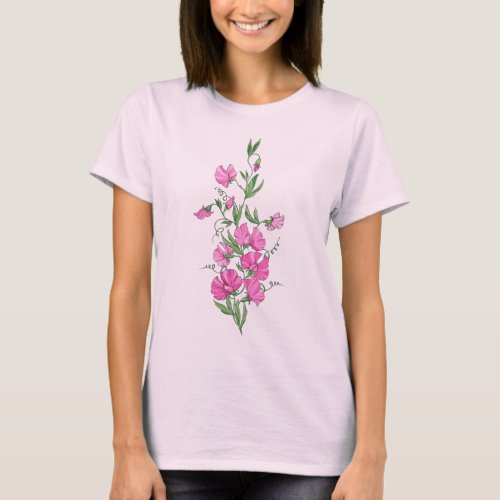 Pink bouquet of sweet pea flowers T_Shirt