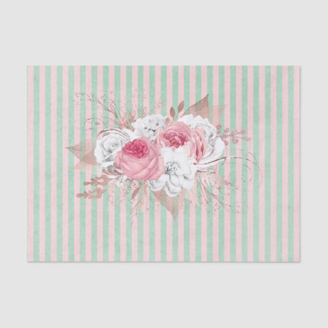 Pink Bouquet Stripes Tissue Paper (Front)