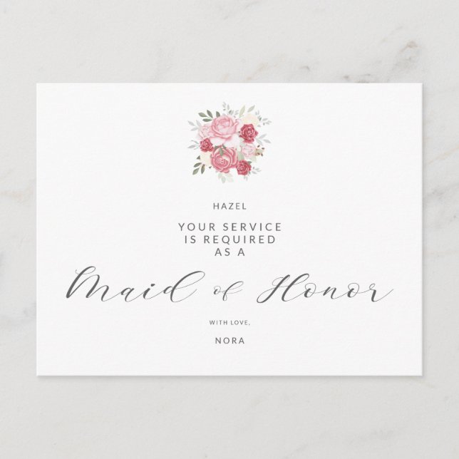 Pink Bouquet Will You Be My Maid of Honor Postcard (Front)