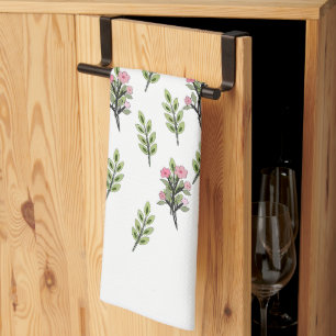Pink Bouquets White Kitchen Towel