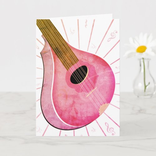 Pink Bouzouki Musical Instrument Art Card