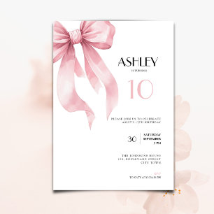 Pink Bow 10th Birthday Invitation for Girls
