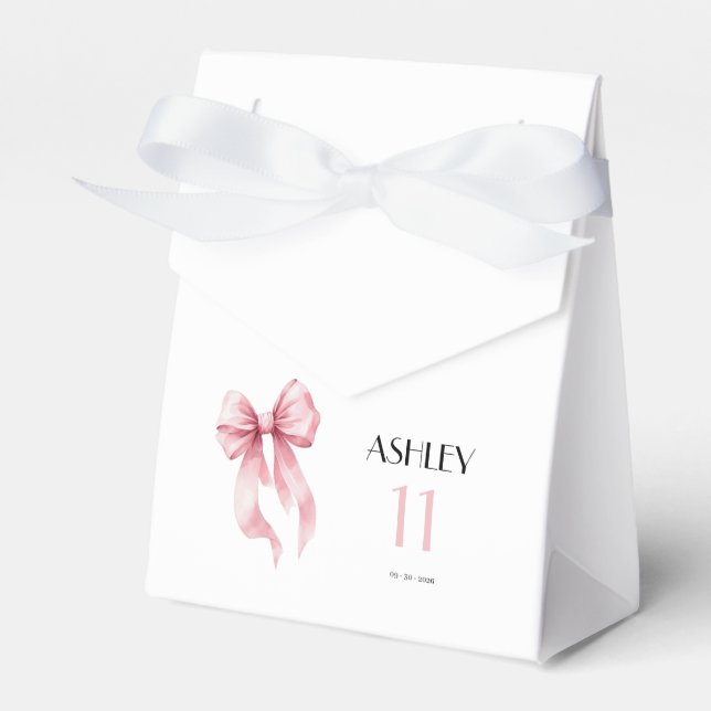 Pink Bow 11th Birthday for Girls Favor Boxes (Front Side)