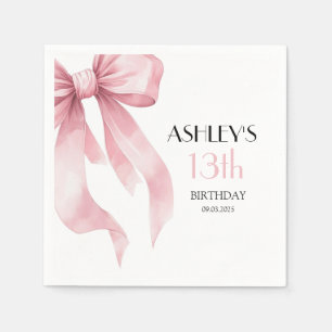 Pink Bow 13th Birthday for Girls Napkins