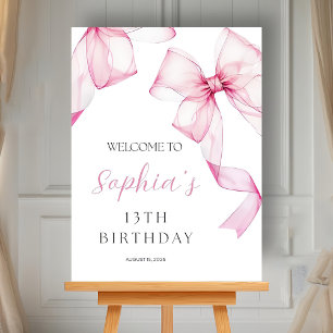 Pink Bow 13th Birthday Welcome Sign Coquette Party