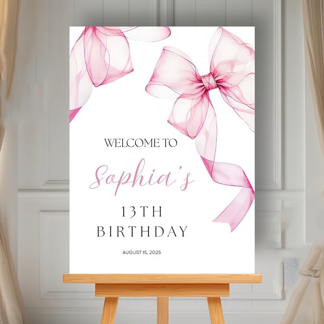 Pink Bow 13th Birthday Welcome Sign Coquette Party (Creator Uploaded)