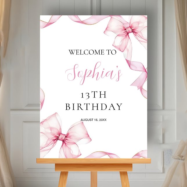 Pink Bow 13th Birthday Welcome Sign Coquette Party (Creator Uploaded)