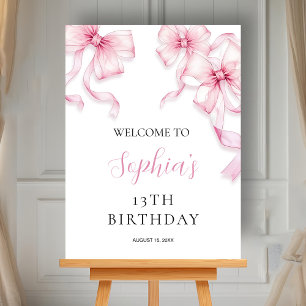 Pink Bow 13th Birthday Welcome Sign Coquette Party