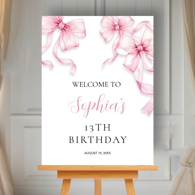 Pink Bow 13th Birthday Welcome Sign Coquette Party (Creator Uploaded)