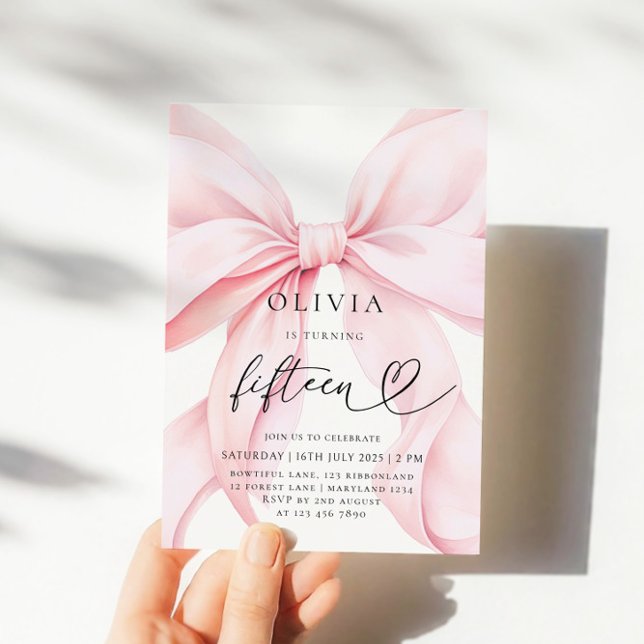 Pink Bow 15th Birthday Party Invitation (Creator Uploaded)