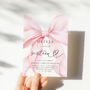 Pink Bow 16th Birthday Party Invitation