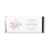 Pink Bow 1st Birthday and Baptism Invitation Hershey Bar Favors