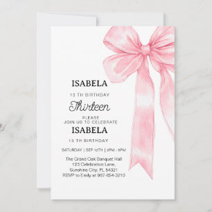 Pink Bow 1st Birthday,Elegant 1st Pink Ribbon Invitation