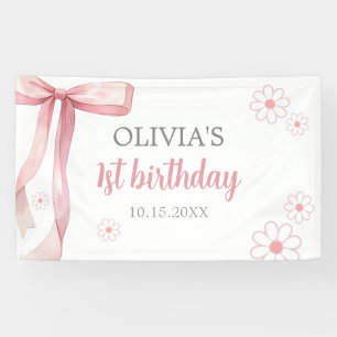 Pink Bow 1st Birthday Girl Banner