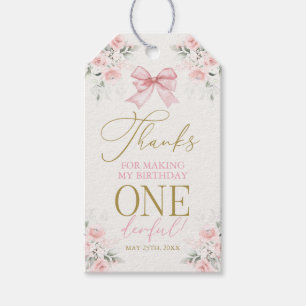Pink Bow 1st Birthday Girl Gift Tag
