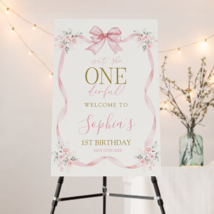 Pink Bow 1st Birthday Girl Welcome sign