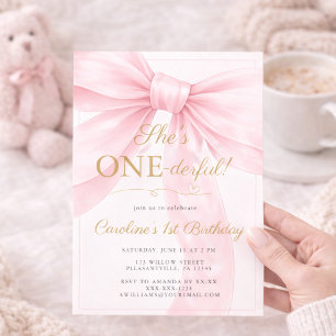 🎀 Pink Bow 1st Birthday Invitation 💕