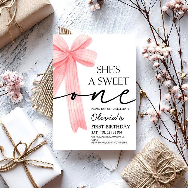 Pink Bow 1st Birthday Invitation (Creator Uploaded)