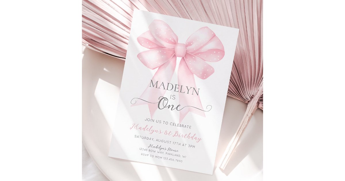 Pink Bow 1st Birthday Invitation, Simple Girl Invitation | Zazzle