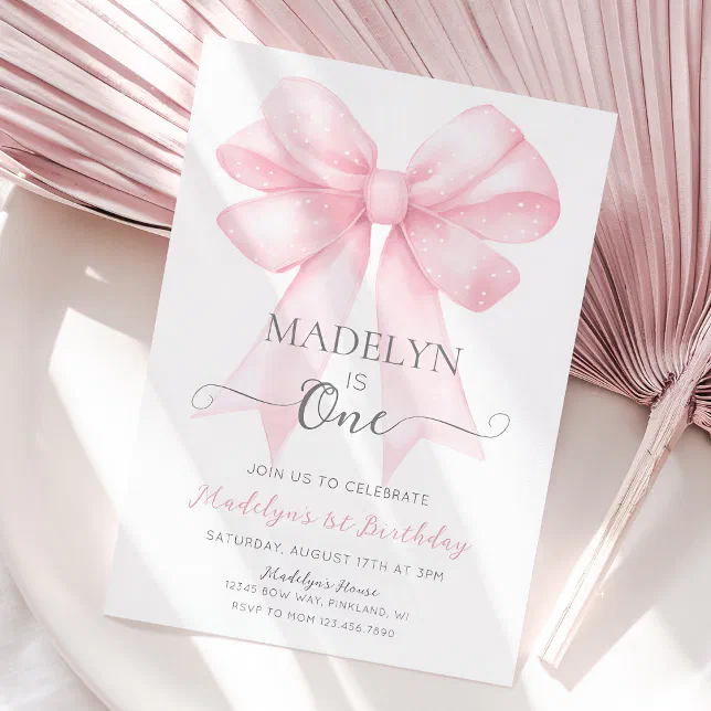 Pink Bow 1st Birthday Invitation, Simple Girl Invitation | Zazzle