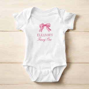 Pink Bow 1st Girl Birthday Party Baby Bodysuit