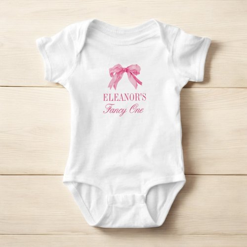 Pink Bow 1st Girl Birthday Party  Baby Bodysuit