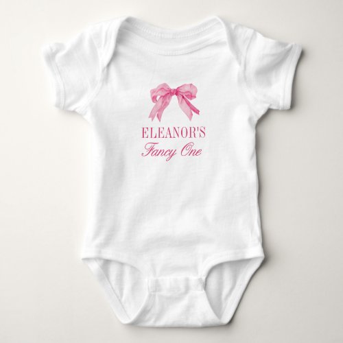 Pink Bow 1st Girl Birthday Party  Baby Bodysuit