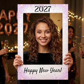 Pink Bow 2027 New Year| Pink Glitter NYE Photo  Selfie Frame