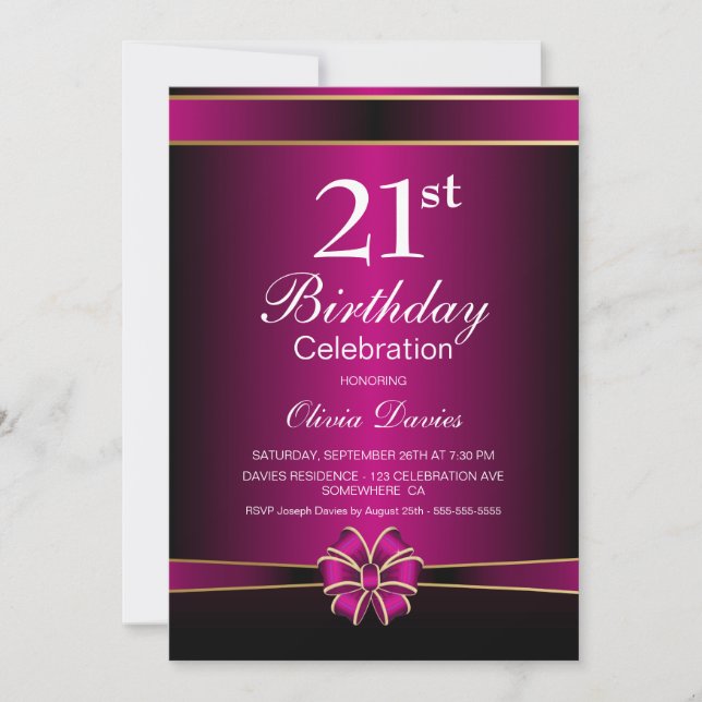 Pink Bow 21st Birthday Party Invitation (Front)