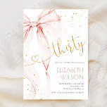 Pink Bow 30th Birthday Invitation<br><div class="desc">Pink Bow 30th birthday invitation. Modern feminine design in blush pink and gold. Features trendy watercolor coquette bow,  and heart script font "thirty". Perfect for an elegant style women's bday celebration. Personalize with your own details. Printed Zazzle invitations or instant download digital printable template.</div>