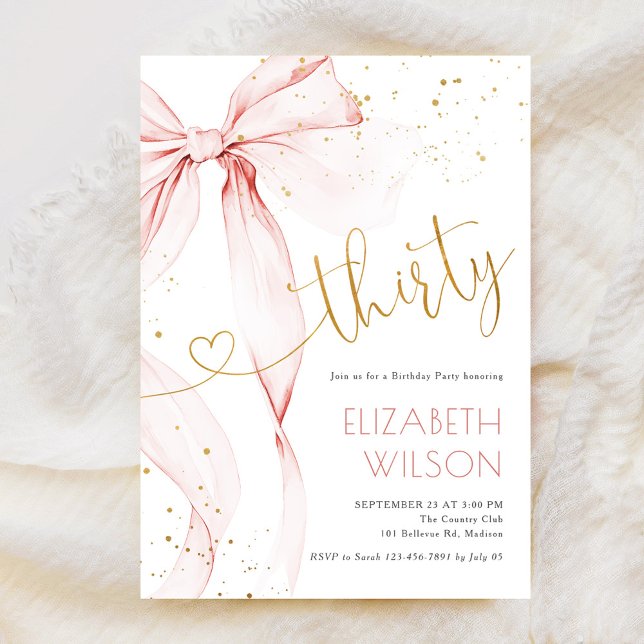 Pink Bow 30th Birthday Invitation (Creator Uploaded)