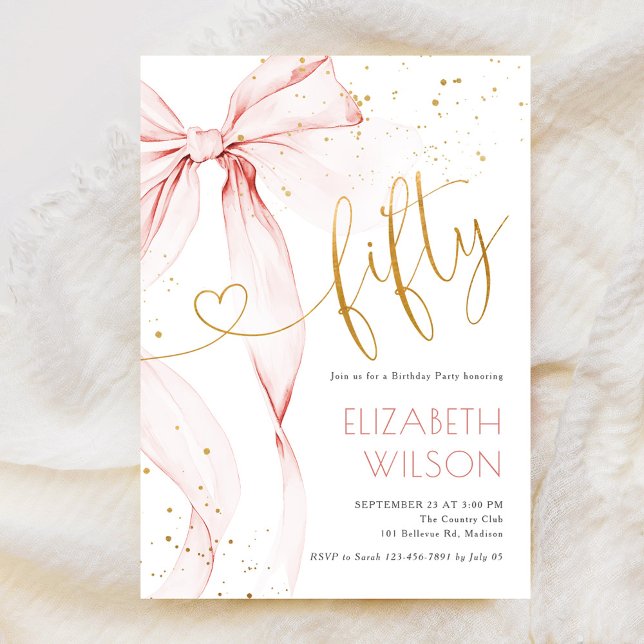 Pink Bow 50th Birthday Invitation (Creator Uploaded)