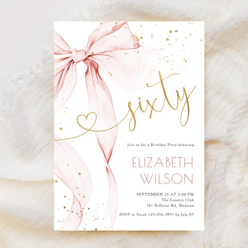 Pink Bow 60th Birthday Invitation