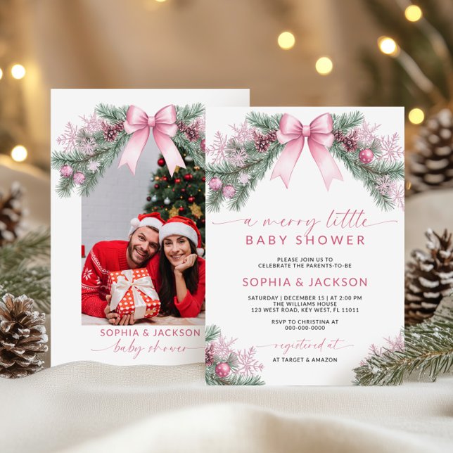 Pink Bow A Merry Little Baby Shower Invitation (Creator Uploaded)