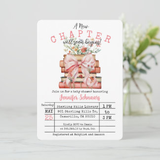 Pink Bow A New Chapter Baby Shower Invitation