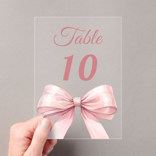 Pink bow acrylic table number sign (Insitu (Handheld))