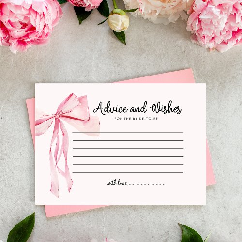 Pink Bow Advice and Wishes Bridal Shower Enclosure Card