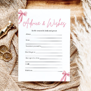 Pink Bow Advice and Wishes Bridal Shower Game Invitation