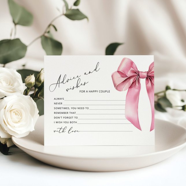 Pink Bow Advice and wishes script bridal card (Creator Uploaded)