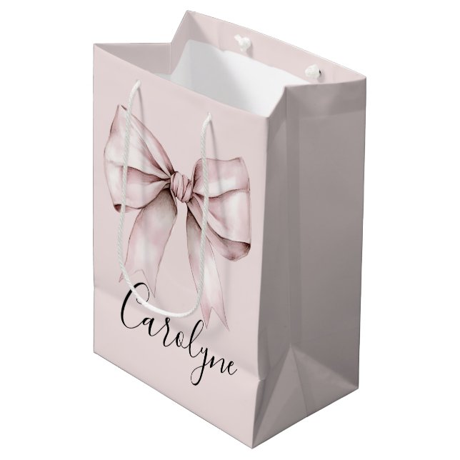 Pink bow aesthetic coquette Personalized Name Medium Gift Bag (Front Angled)