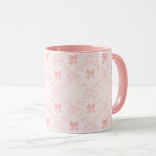 Pink Bow Aesthetic Notebook – Cute & Feminine Jour Mug (Front Right)