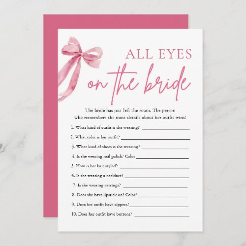 Pink Bow All Eyes On The Bride Bridal Shower Game  Invitation