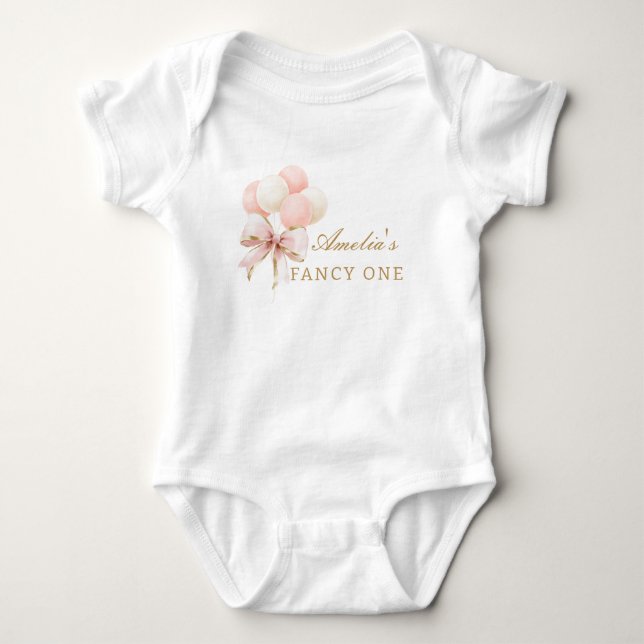 Pink Bow and Balloons 1st Girl Birthday  Baby Bodysuit (Front)