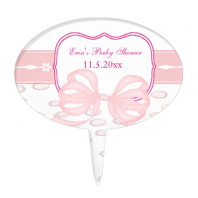 Pink Bow and Bubbles Baby Shower Cake Topper (Front)