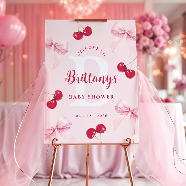 Pink Bow and Cherries Baby Shower Welcome Sign (Creator Uploaded)