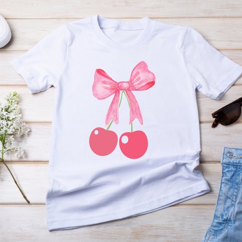 Pink Bow and Cherries coquette style  T_Shirt